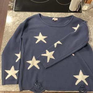 Pink Lily, blue star destroyed sweater